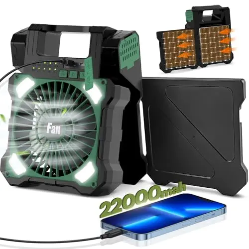 MARAISS green camping solar fan with dual solar panels and adjustable stand