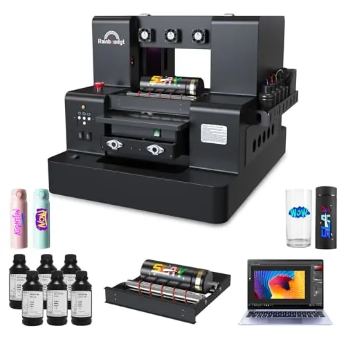 RAINBOWDGT A3 UV printer with a bundled laptop on a table