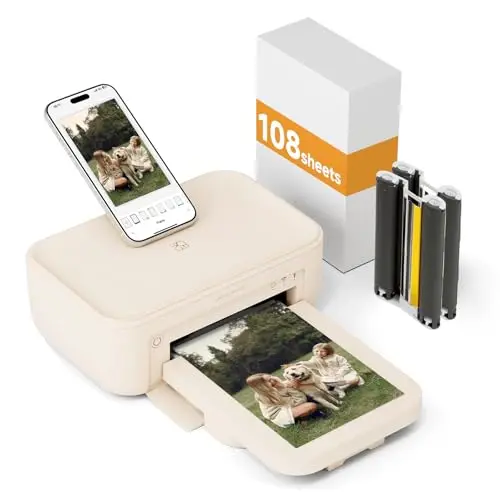 HPRT Photo Printer 46 in beige, a compact dye-sublimation printer.