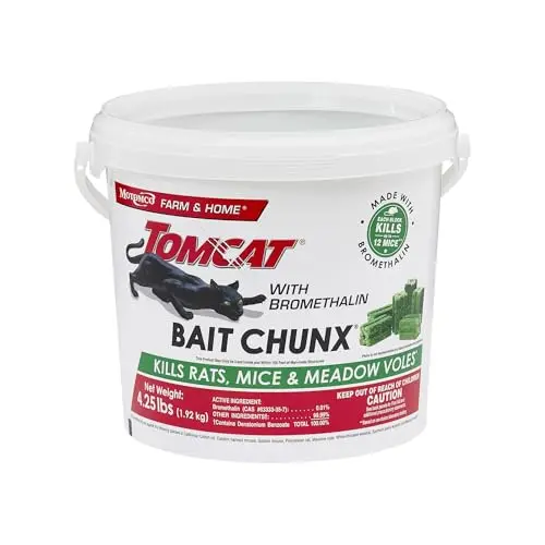 Tomcat Bromethalin Bait Chunx in a 4.25 lb pail for outdoor rodent control