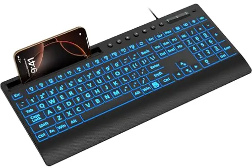SABLUTE large print backlit keyboard with wrist rest and phone holder