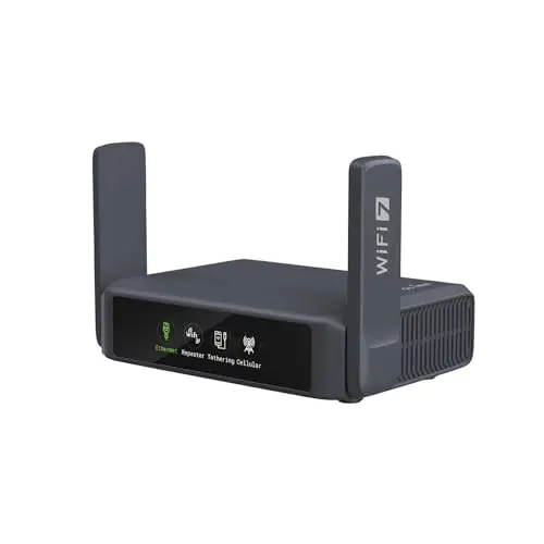 GL.iNet Slate 7 portable Wi-Fi 7 travel router with touchscreen display