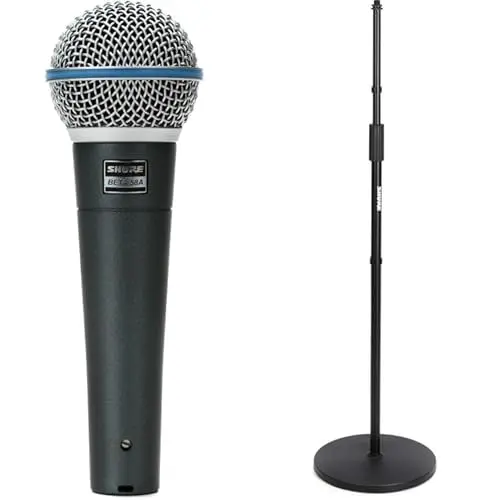 Shure Beta 58A supercardioid dynamic vocal microphone with stand