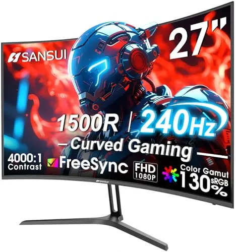 SANSUI 27-inch curved gaming monitor with a high refresh rate display