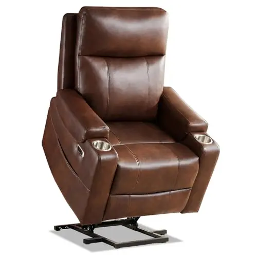 Eiayeebil triple motor power lift recliner chair with independent lumbar adjustment in brown