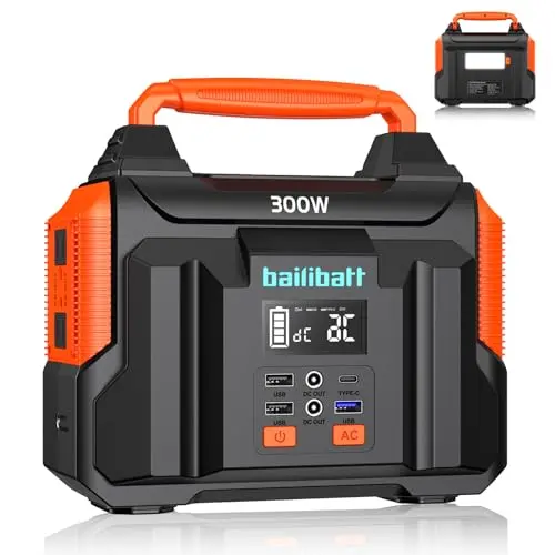 Bailibatt orange 300W portable power station with digital display