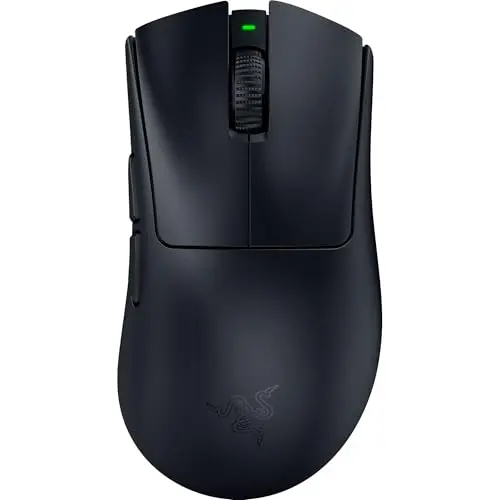 Razer DeathAdder V4 Pro wireless gaming mouse on a mousepad