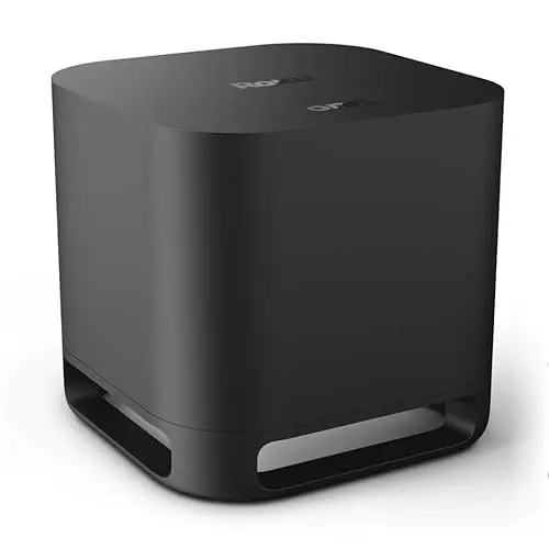 onn. Roku wireless subwoofer in a compact rectangular design
