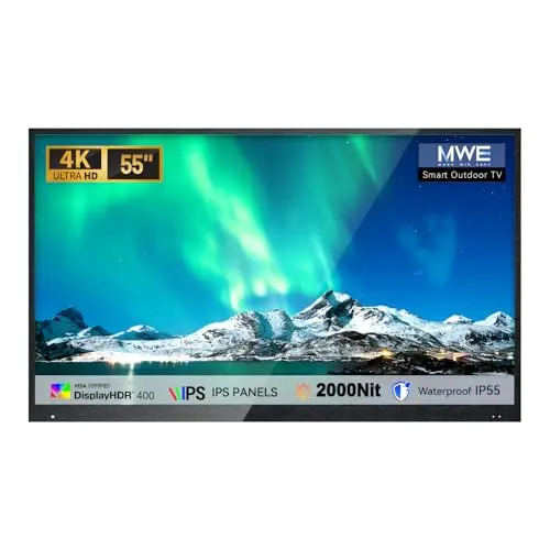 QIXZOCV MWE 55-inch ultra-bright outdoor smart TV with 2000 nit display by a pool