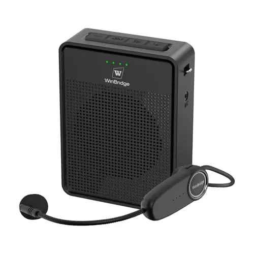 ResponseBridge B002 personal voice amplifier with a wireless headset microphone clipped to a shirt.