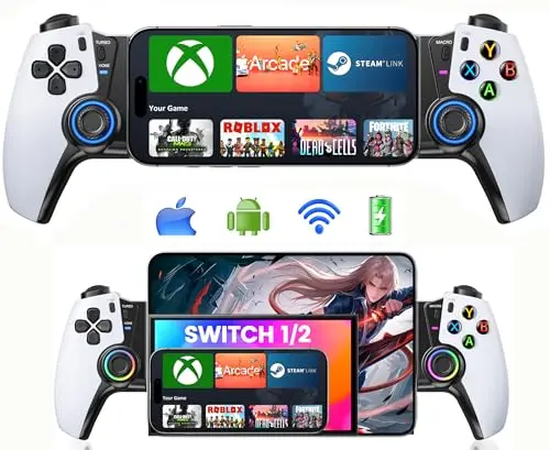 OKETY mobile gaming controller with adjustable joystick caps.