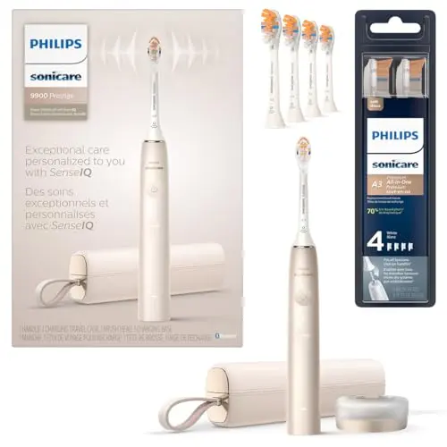 Philips Sonicare DiamondClean Prestige 9900 electric toothbrush in champagne color with premium travel case
