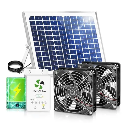 ecoCalm solar exhaust fan kit with battery and two 5.5-inch fans