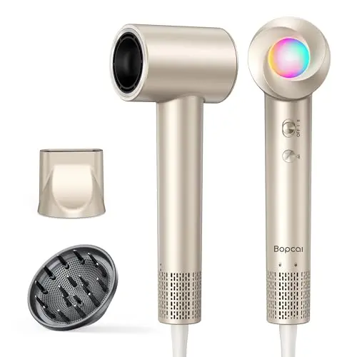 Bopcal Ionic Hair Dryer in Champagne Gold with attached diffuser