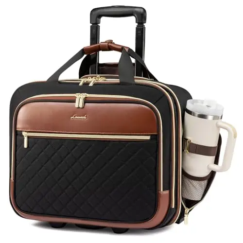 LOVEVOOK rolling laptop bag in black brown with soft sides