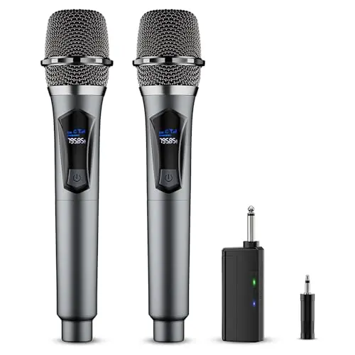 OxxyeeKS wireless handheld microphone system with two mics and receiver
