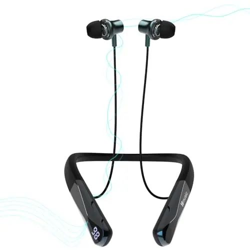 Hmusic H08 black wireless neckband headphones with magnetic earbuds