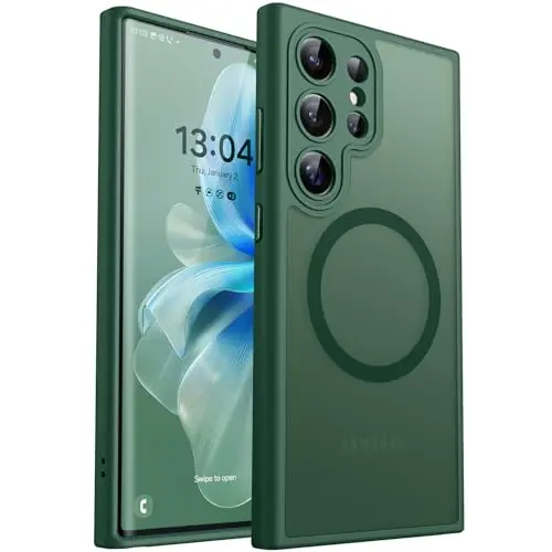 CANSHN MagSafe compatible translucent matte case for Samsung Galaxy S22 Ultra in deep green