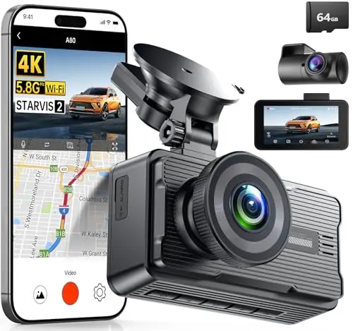 JOMISE A80 front and rear dash cam mounted on a truck windshield