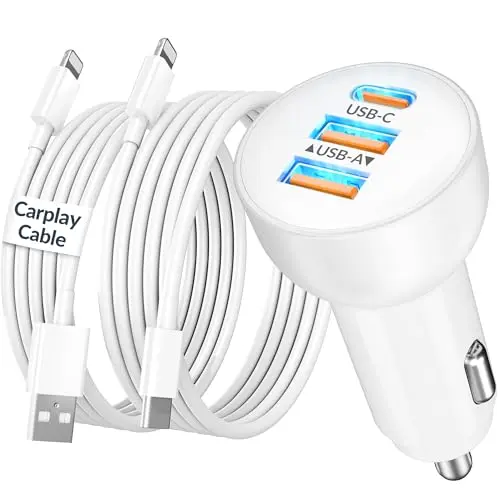 YEAHFUN 70W 3-port fast car charger with CarPlay cables