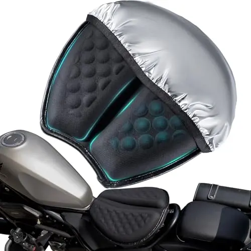 DOUANDA Motorcycle Seat Cushion with built-in sunshade cover deployed