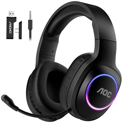 AOC wireless gaming headset with RGB lighting in black