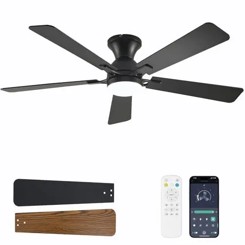 Dolavast 52 inch black smart ceiling fan with flush mount