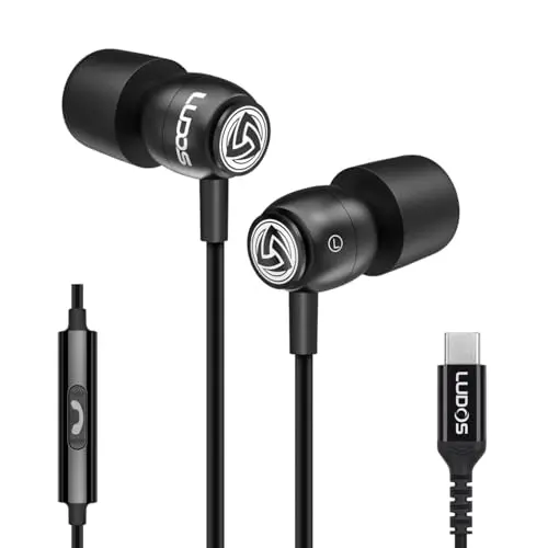 LUDOS Clamor black USB-C wired earbuds with carrying case