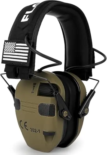 Brown Floriogra electronic earmuffs with amplification, folded