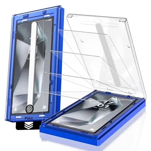 EZ-GLAZ 4-pack tempered glass screen protector for Samsung Galaxy S24 Ultra with installation box