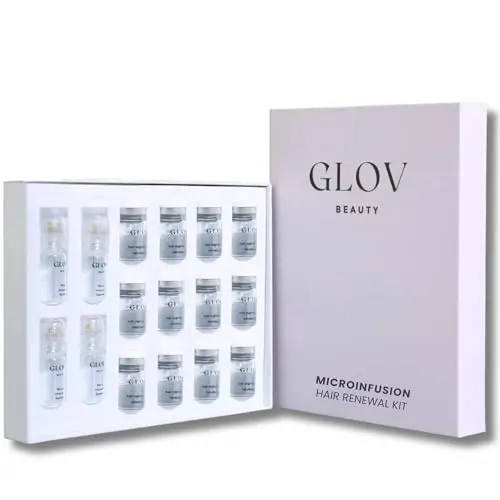 Glov Beauty gold-plated derma stamp kit with serum ampoules laid out in a box