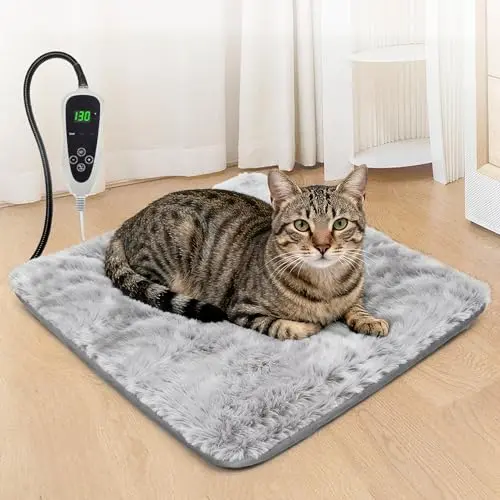 GOLOPET grey cat heating pad with metal power cord protector