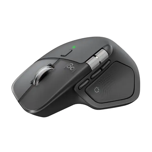 Logitech MX Master 4 ergonomic wireless mouse on a dark desk