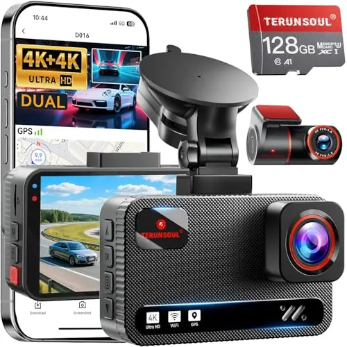 TERUNSOUL 4K+4K dual dash cam front and rear with GPS
