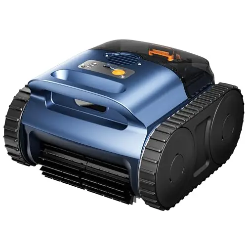 Nepturox robotic pool cleaner with caterpillar treads in dark blue