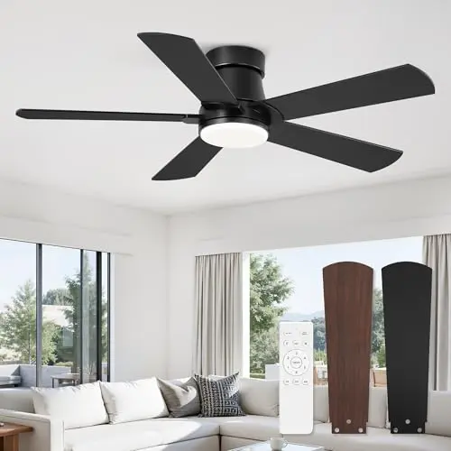 Fanbulous 42 inch modern black low profile ceiling fan with 5 blades and light