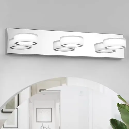 Bicrink chrome 3-light bathroom vanity fixture with 360-degree rotating lamp heads