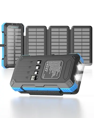 KEPSWIN blue solar power bank with multiple fold-out solar panels.