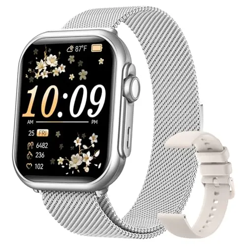 AKUMAKA G62 smartwatch with silver metal frame and two interchangeable bands