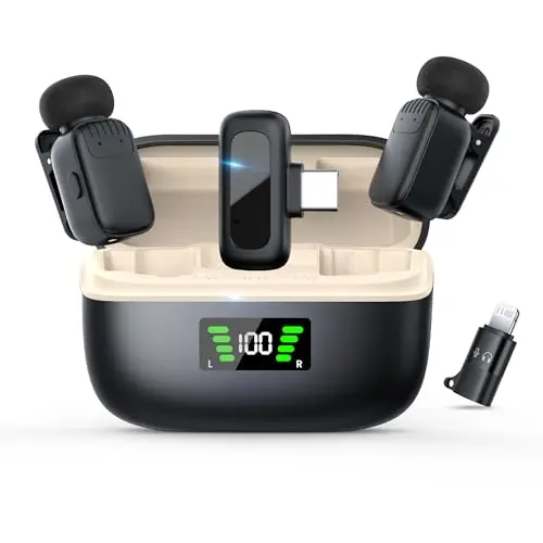 Sunnymark mini wireless lavalier microphone set with compact charging case