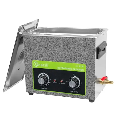 ONEZILI 6L ultrasonic cleaner with a stainless steel tank and lid.