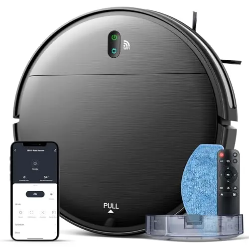 MAMNV robot vacuum and mop combo cleaning along a baseboard