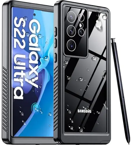 Temdan IP68 waterproof full body protective case for Samsung Galaxy S22 Ultra in black