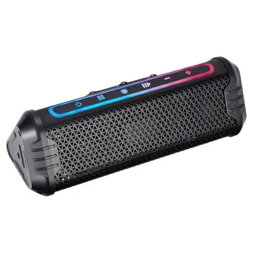 KEMIMOTO compact black motorcycle sound bar with RGB lights mounted on handlebars