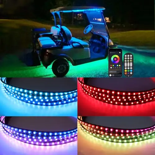 DEERMOTO 4-piece golf cart underglow LED light strip kit with remote and voltage reducer