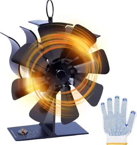 Melede 8-blade wood stove fan with thermometer and gloves