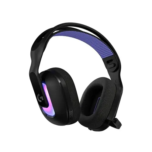 Logitech G522 Lightspeed wireless gaming headset in black with side-facing RGB lighting.