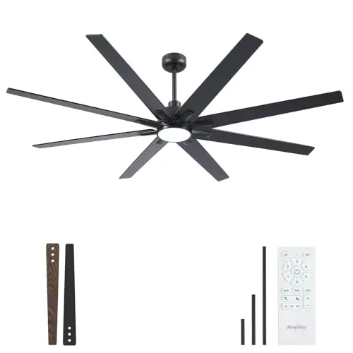 Newday 72-inch black industrial ceiling fan with dimmable LED light