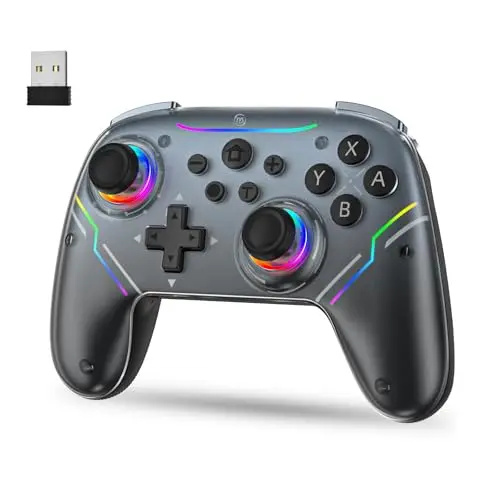 JDDWIN Wireless Controller for Switch and Steam Deck in Black with RGB lights