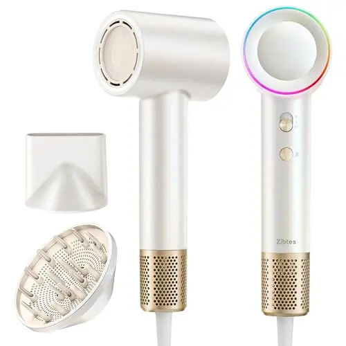 Zibtes white high-speed ionic hair dryer with diffuser and nozzle